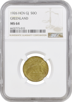 Гренландия 50 эре 1926 г., NGC MS64, "Крона (1926 - 1964)"