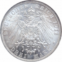 Шаумбург-Липпе 3 марки 1911 г., NGC MS65, "Князь Альбрехт Георг (1893 - 1911)"