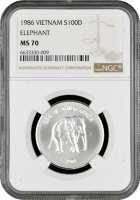 Вьетнам 100 донгов 1986 г., NGC MS70, "Защита природы - Слон" Top Pop
