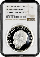 Парагвай 150 гуарани 1974, NGC PF63 UC, "Конрад Аденауэр"