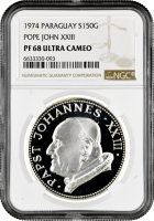 Парагвай 150 гуарани 1974, NGC PF68 UC, "Папа Римский Иоанн XXIII"