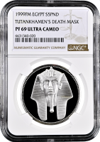 Египет 5 фунтов 1999 г., NGC PF69 UC, "Великие сокровища Древнего Египта - Тутанхамон"