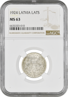 Латвия 1 лат 1924 г., NGC MS63, "Первая Республика (1922 - 1940)"