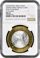 Мексика 100 песо 2006 г., NGC MS64, "180 лет Федерации - Южная Нижняя Калифорния"