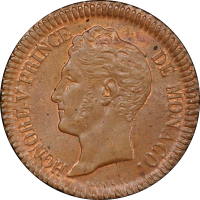 Монако 10 сантимов 1838 г. M, PCGS MS63 BN, "Князь Оноре V (1819 - 1841)"