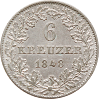 Франкфурт 6 крейцеров 1848 г., UNC, "Вольный город Франкфурт (1807 - 1866)"