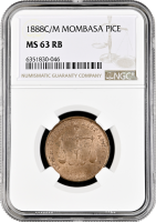 Момбаса 1 пайс 1888 г. CM, NGC MS63 RB, "Британская восточноафриканская компания (1888 - 1890)"