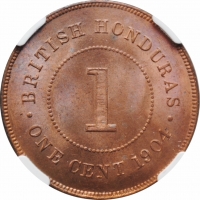 Британский Гондурас 1 цент 1904 г., NGC MS64 RB, "Король Эдуард VII (1902 - 1910)"