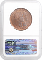 Бельгия 10 сантимов 1853 г., NGC MS64 BN, "Свадьба Леопольда и Марии Генриетте"
