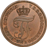 Мекленбург-Шверин 5 пфеннигов 1872 г. B, PCGS MS63 BN, "Великий герцог Фридрих Франц II (1842 - 1883)"