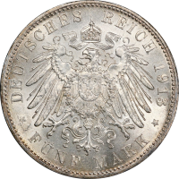 Бавария 5 марок 1913 г., PCGS MS61, "Король Отто І (1886 - 1913)"