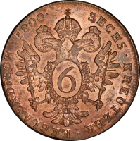Австрия 6 крейцеров 1800 г. S, PCGS MS62 RB, "Император Франц II (1792 - 1835)"