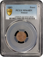 Финляндия 1 пенни 1883 г., PCGS MS64 BN, "Император Александр III (1881 - 1894)"