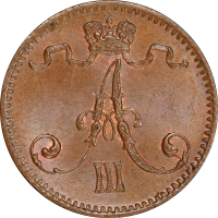 Финляндия 1 пенни 1883 г., PCGS MS64 BN, "Император Александр III (1881 - 1894)"
