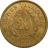 Финляндия 20 марок 1934 г. S, PCGS MS64, "Финляндская Республика (Suomi) (1918 - 1962)" Top Pop