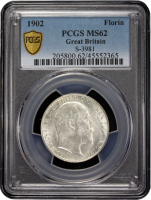 Великобритания 2 шиллинга (флорин) 1902 г., PCGS MS62, "Король Эдуард VII (1902 - 1910)"