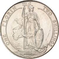 Великобритания 2 шиллинга (флорин) 1902 г., PCGS MS62, "Король Эдуард VII (1902 - 1910)"