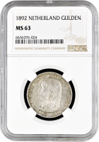 Нидерланды 1 гульден 1892 г., NGC MS63, "Королева Вильгельмина (1890 - 1948)"