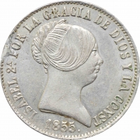 Испания 10 реалов 1855 г., UNC Det. DAMAGED, "Королева Изабелла II (1847 - 1864)" Барселона