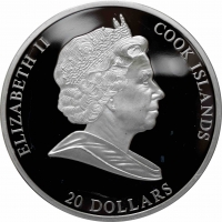 Острова Кука 20 долларов 2008 г., PROOF, "Сотворение Адама, Микеланджело" без камней