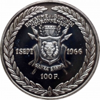 Бурунди 100 франков 1966 г., PROOFLIKE, "50 лет правления Мвамбутса IV"