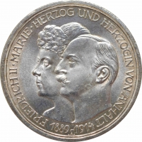 Ангальт-Дессау 3 марки 1914 г. A, UNC, "25 лет свадьбе Фридриха II и Марии Баденской"