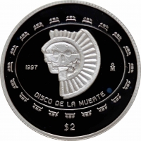 Мексика 2 песо 1997 г., PROOF, "Теотиуакан - диск смерти"