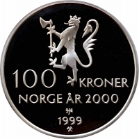 Норвегия 100 крон 1999 г., PROOF, "2000 год - Миллениум"
