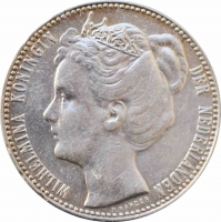 Нидерланды 1 гульден 1907 г., AU, "Королева Вильгельмина (1890 - 1948)"