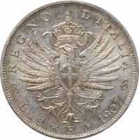 Италия 1 лира 1907 г. R, AU, "Король Виктор Эммануил III (1900 - 1946)"