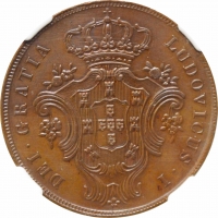 Азорские острова 10 рейсов 1865, NGC MS63 BN, "Автономный регион Асориш (1843 - 1901)"