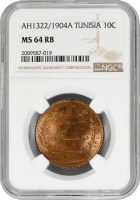 Тунис 10 сантимов 1904 г., NGC MS64 RB, "Французский протекторат (1890 - 1957)"