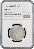 Чилі 50 сентаво 1902 So, NGC MS62, "Республіка Чилі (1899 - 1968)"