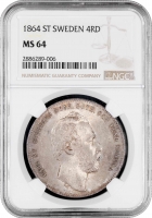 Швеція 4 риксдалер риксмюнт 1864 р. ST, NGC MS64, "Король Карл XV (1859 - 1872)"