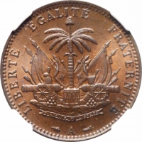 Гаити 1 сантим 1886 г. A, NGC MS66 BN, "Республика Гаити (1863 - 1985)" Top Pop 3/0