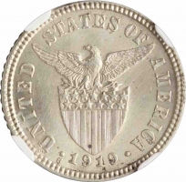 Филиппины 10 сентаво 1919 г. S, NGC MS65, "Администрация США (1903 - 1945)"
