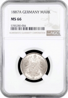 Німеччина 1 марка 1887 р. A, NGC MS66, "Німецька імперія (1871 - 1922)" Top Pop