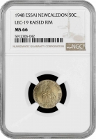 Новая Каледония 50 сантимов 1948 г., NGC MS66 ESSAI, "LEC-19, REISED RIM" Top Pop 2/0