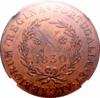 Азорские острова (Остров Терсейра) 10 рейсов 1830 г., NGC MS62, "Мария II в изгнании (1828 - 1833)"
