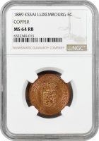Люксембург 5 сантимов 1889 г., NGC MS64 RB ESSAI, "Великий герцог Виллем III (1849 - 1890)"
