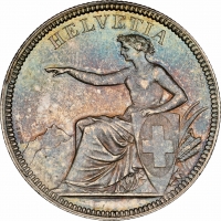 Швейцария 5 франков 1874 г. B., NGC MS62, "Швейцарская Конфедерация (1850 - 1916)"
