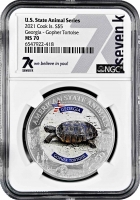 Острова Кука 5 долларов 2021 г., NGC MS70, "Символы штатов США - Джорджия. Гофер-полифем"