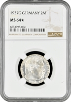 Німеччина 2 рейхсмарки 1937 р. G, NGC MS64*, "Нацистська Німеччина (1933 - 1945)" Top Pop 1/0