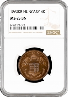 Венгрия 4 крейцера 1868 г. KB, NGC MS65 BN, "Император Франц Иосиф (1848 - 1916)"