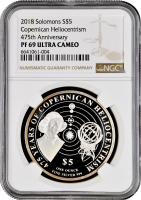 Соломоновы Острова 5 долларов 2018 г., NGC PF69 UC, "Коперниканский гелиоцентризм" Top Pop
