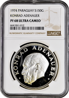 Парагвай 150 гуарани 1974, NGC PF68 UC, "Конрад Аденауэр" Top Pop 1/0