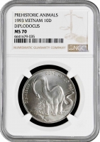 Вьетнам 10 донгов 1993 г., NGC MS70, "Доисторические животные - Диплодок" Top Pop 1/0