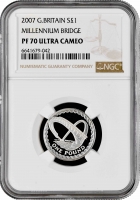 Великобритания 1 фунт 2007 г., NGC PF70 UC, "Мост Миллениум в Гейтсхеде" Pop 3/0