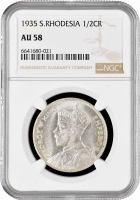 Южная Родезия 1/2 кроны 1935 г., NGC AU58, "Колония Великобритании (1932 - 1955)"
