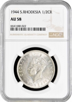 Южная Родезия 1/2 кроны 1944 г., NGC AU58, "Колония Великобритании (1932 - 1955)"